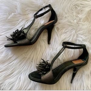 Bacio 61 Catina Black T-Strap Heeled Sandals 8M